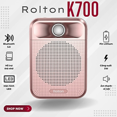 Loa trợ giảng ROLTON K700 – Công suất 5W, Tần số rộng, Kết nối đa dạng Bluetooth 5.0 Thẻ nhớ microSD FM, Pinlithum dung lượng lớn, Sạc nhanh, Âm thanh chuyên nghiệp, Thiết kế nhỏ gọn, Giảng dạy, Hướng dẫn viên, Bán hàng, Hội thảo - Hàng nhập khẩu