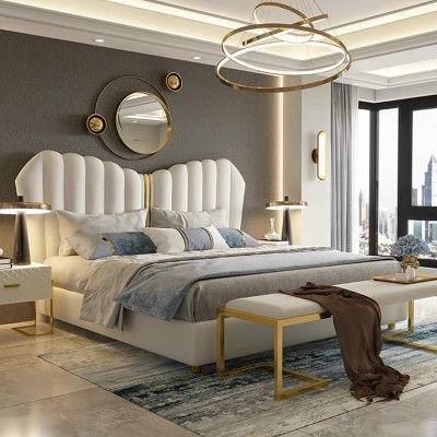 Giường ngủ Juno Sofa hiện đại bọc da cao cấp phối kim loại 