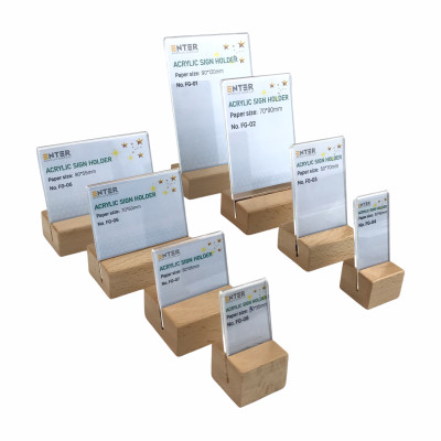 Kệ mica 1 mặt đế gỗ Enter FG-07 50x35mm, Kệ thông tin sản phẩm, Standee mica để bàn, Bảng quét mã QR Code