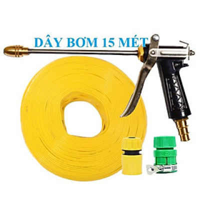 Bộ dây vòi xịt nước rửa xe, tưới cây . tăng áp 3 lần, loại 15m 206701-2 đầu đồng,cút+ tặng đai