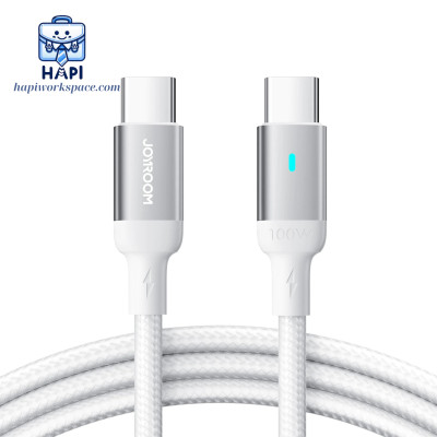 Cáp sạc bọc dù C to C hàng chính hãng Joyroom 100W, đèn tín hiệu, đầu kim loại