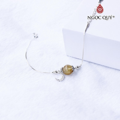 Lắc tay đá thạch anh tóc vàng hạt 10mm phối charm mặt trăng treo - Ngọc Quý Gemstones