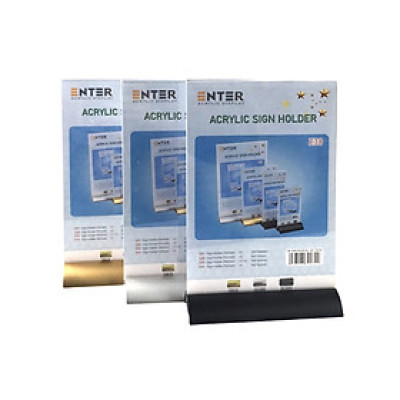 Kệ menu nhà hàng, Standee mica để bàn, Bảng quét mã QR Code, Kệ mica 2 mặt Enter E38 150x210mm đế nhôm cao cấp A5