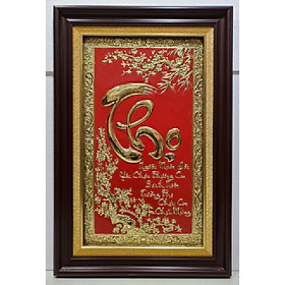 Tranh đồng vàng nguyên chất liền tấm trạm khảm chữ THỌ tiếng VIỆT- A214