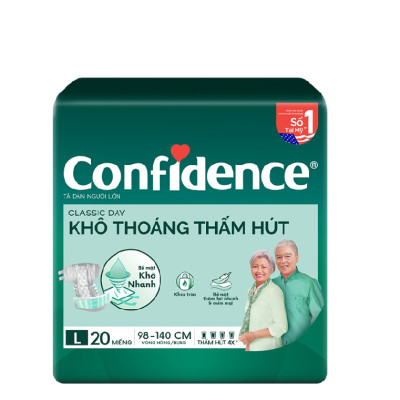 Tã dán người lớn Confidence Classic Day khô thoáng thấm hút size M/L gói 20 miếng