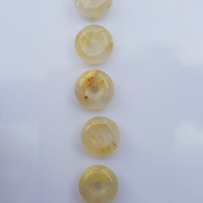 Bộ Trang Sức Phong Thủy 5 Đồng tiền đá thạch anh tóc vàng may mắn tài lộc Size đk 10mm x cao 4,5mm x lỗ 2mm mệnh Kim mệnh Thổ và mệnh Thủy Nữ phối lên bộ lắc tay hay mặt dây chuyền vàng đeo xinh đẹp may mắn ạ