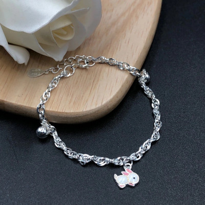 Vòng , Lắc Tay Chân Cho Bé Bạc Ta S99 Dây Xoắn Kép Mix Thỏ Dễ Thương BẠC HIỂU MINH LTE534