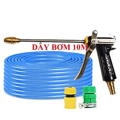 Bộ dây vòi xịt nước rửa xe, tưới cây . tăng áp 3 lần, loại 7m,10m 206318 đầu đồng,cút,nối vàng+ tặng túi đựng bút