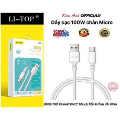 Dây sạc LI-TOP LX72 Công suất 100W chân Micro, Kim Ánh cho dùng thử 30 ngày, Kim Ánh bảo hành hàng chính hãng 12 tháng