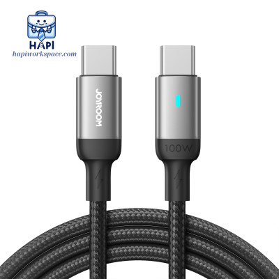 Cáp sạc bọc dù C to C hàng chính hãng Joyroom 100W, đèn tín hiệu, đầu kim loại