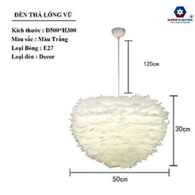 Đèn thả trần trang trí lông vũ SuperVilighting phòng khách phòng ngủ màu trắng hiện đại