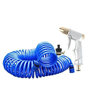 Bộ vòi xịt nước tưới cây đa năng tăng áp lực nước kèm dây tưới dạng lò xo co dãn 701814 loại 10m