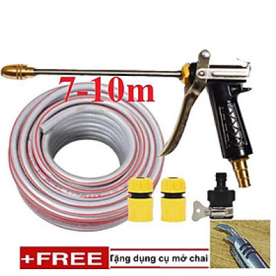 Bộ dây vòi xịt nước rửa xe, tưới cây . tăng áp 3 lần, loại 7m, 10m 206318 đầu đồng,cút,nối nhựa đen+ tặng mở chai