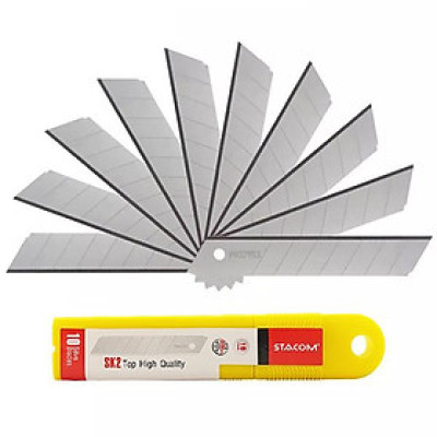 Hộp 10 Lưỡi Dao Rọc Giấy Lớn - Stacom E2018