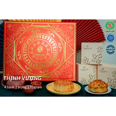 Hộp bánh trung thu 4 bánh 2 trứng 270g - Thịnh Vượng - Thành Long 1080g - tặng 1 hộp trà  - Việt Nam