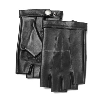 Găng tay nam hở ngón chống trơn BHYST55 Găng tay phượt lót lông, da cừu thật. thoái mái lái xe.