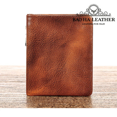 Ví Đứng Nam Da Bò Cao Cấp BHM1249 Mềm Mại - Bền Bỉ, Chống Xước - Chống Nhăn Tốt, Thiết Kế Cổ Điển, Dáng Đứng - Gập 2, Ngăn Đựng Tiền Có Khóa Kéo, Nhiều Ngăn Để Giấy Tờ Tiện Dụng