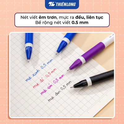 Combo 5/10/20 Bút Gel Thiên Long GEL-012 ngòi 0.5mm mực xanh đỏ đen tím có đệm cầm tay mềm đầu bi cao cấp
