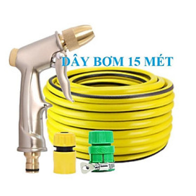 Bộ dây vòi xịt nước rửa xe, tưới cây . tăng áp 3 lần, loại 15m 206701-1 đầu đồng,cút+tặng mở chai