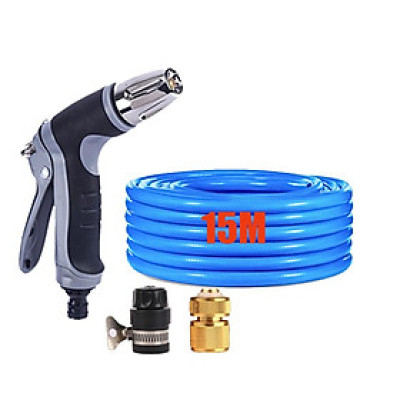Bộ dây và vòi xịt  tăng áp rửa xe tưới cây 15M (cút đồng nối nhựa đen) 206817