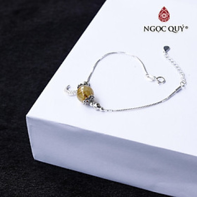 Lắc tay đá thạch anh tóc vàng hạt 10mm phối charm mặt trăng treo - Ngọc Quý Gemstones