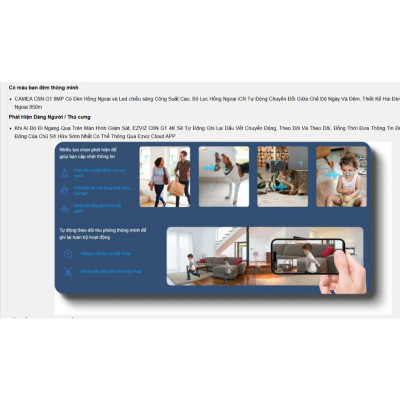 Camera Wifi Ezviz C6N G1 độ phân giải 4k 8MP, Quay quét 360 độ, Phát hiện chuyển động - Hàng chính hãng