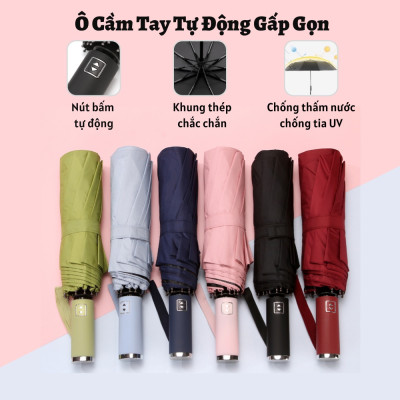 Dù Che Nắng Mưa Bấm Tự Động 12 Nan Kép Chống Thấm Nước Chống Tia UV Nhỏ Gọn Tiện Lợi