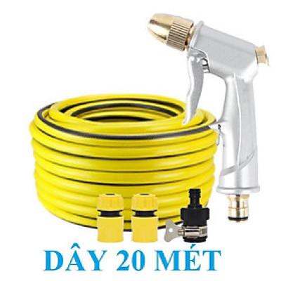 Bộ dây vòi xịt nước rửa xe, tưới cây . tăng áp 3 lần, loại 20m 206701 đầu đồng, cút,nối đen+ tặng mở chai