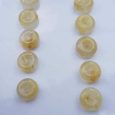 Bộ Trang Sức Phong Thủy 5 Đồng tiền đá thạch anh tóc vàng may mắn tài lộc Size đk 10mm x cao 4,5mm x lỗ 2mm mệnh Kim mệnh Thổ và mệnh Thủy Nữ phối lên bộ lắc tay hay mặt dây chuyền vàng đeo xinh đẹp may mắn ạ