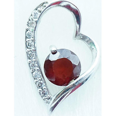 Mặt dây chuyền bạc 925 đính đá Garnet ngọc hồng lựu tự nhiên kiểu trái tim MDG1