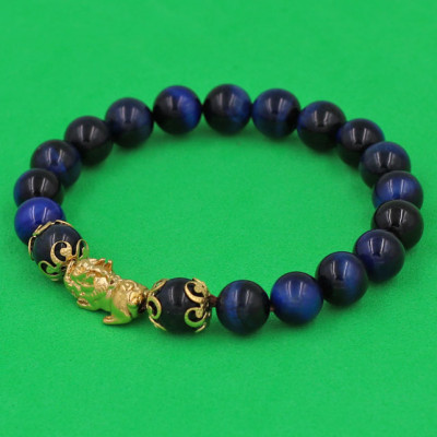 Vòng đeo tay Đá Mắt Hổ Xanh Đen 8 ly - cẩn Tỳ Hưu Phong Thủy inox vàng VMHXETHHKV8 - hợp mệnh Mộc, mệnh Thủy