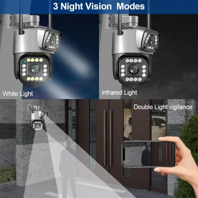 Camera giám sát 2 ống kính quan sát an ninh ngoài trời trong nhà xoay 360 độ chống nước tiêu chuẩn IP kèm thẻ nhớ chính hãng - Hàng Nhập Khẩu