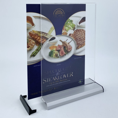 Kệ menu nhà hàng, Standee mica để bàn, Bảng quét mã QR Code, Kệ mica 2 mặt Enter E32 100x210mm đế nhôm 1/3 A4