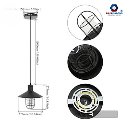 Đèn thả trần phòng ngủ cổ điển SuperVilighting THACNO trang trí quán thuỷ tinh chống nổ đen loạ nhỏ