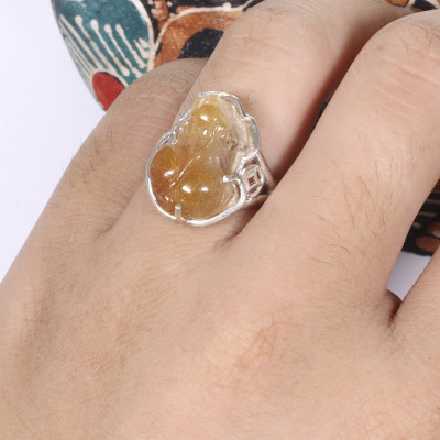 Nhẫn bạc tỳ hưu đá thạch anh tóc đỏ ni 17 mệnh hỏa, thổ - Ngọc Quý Gemstones