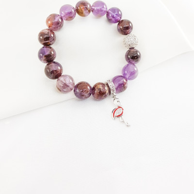 Vòng tay mệnh hỏa, thổ đá thạch anh ưu linh tím mix charm quả cầu đính đá