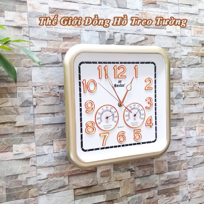 Đồng Hồ Treo Tường EASTAR Cao Cấp Có DẠ QUANG Và NHIỆT ẨM KẾ CƠ (Không Dùng Pin) - Máy Kim Trôi - SỐ NỔI 3D - Hình Vuông Mặt Trắng - Tặng Pin Maxell