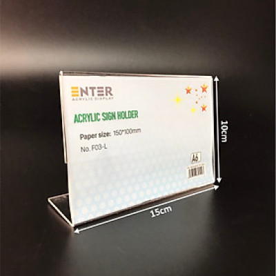 Kệ mica 1 mặt Enter F03-L 150x100mm A6 ngang, Kệ menu chữ L, Khung thông tin sản phẩm, Khung bảng giá, Kệ trưng bày để bàn