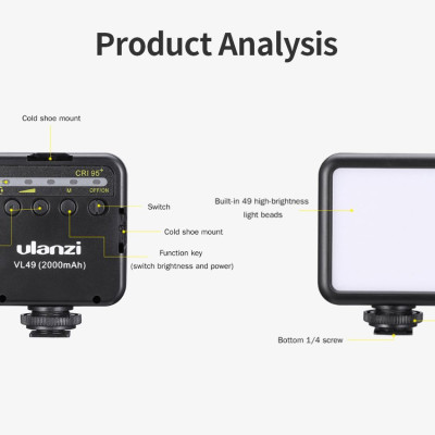 ULANZI VL49 (5500K) - HÀNG CHÍNH HÃNG - Đèn Led tích hợp pin Lithium 2000mAh