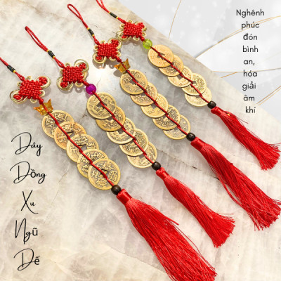 Dây đồng xu Ngũ đế 5 xu NHASAN Nghênh phúc đón bình an, hóa giải âm khí