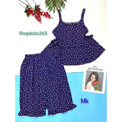 Bộ ngủ 2 dây,đồ bộ mặc nhà nữ lửng tầng vải lụa BL 56 hoạ tiết hoa nhí dễ thương size 47-60kg.