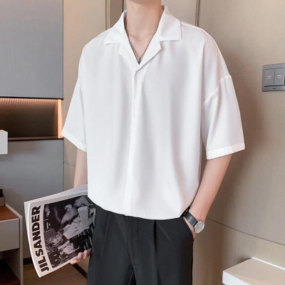 Áo sơ mi nam form rộng tay lỡ Hàn Quốc cổ vest phong cách unisex chất vải kate lụa mịn chống nhăn thời trang PONIVALAZA