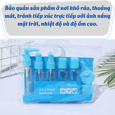 Bộ chiết mỹ phẩm du lịch 9 món Set chiết mỹ phẩm mini 9 món tiện lợi Bộ chiết du lịch xanh mint – Nhỏ gọn, xinh xắn, chuẩn xách tay