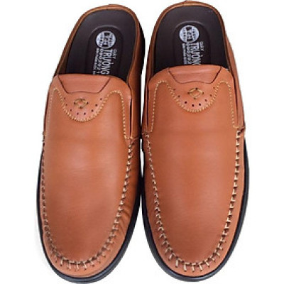 Dép bít mũi nam Trường Hải màu vàng da bò thật cao cấp không bong tróc đế cao su không trơn BMTH0712