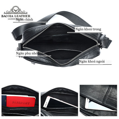 Túi đeo chéo nam mini da bò thật BAOHA LEATHER BHM6189 Túi da đeo vai nhỏ