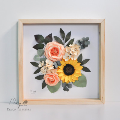 Tranh Hoa Giấy Handmade Trang Trí - Bình Minh MAYPAPERFLOWER Khung Gỗ Size 33x33cm