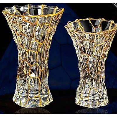 BÌNH CĂM HOA THỦY TINH VÂN RẠN VIỀN VÀNG CAO CẤP SANG TRỌNG 30CM