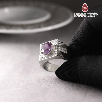 Nhẫn bạc nam mặt đá thạch anh tím Ni20 mệnh hỏa. thổ - Ngọc Quý Gemstones