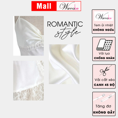 Đầm ngủ phi lụa cao cấp Wannabe DNS29 phối ren sườn nữ tính nhẹ nhàng
