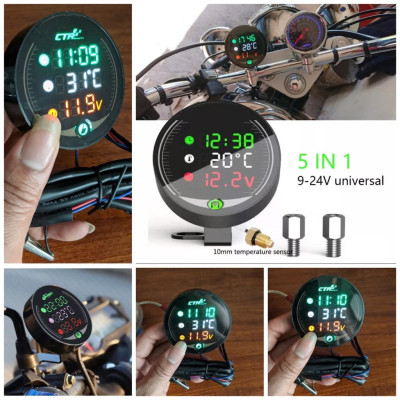 Đồng Hồ Báo Giờ Xe Máy 3in1 Báo Nhiệt Độ, Vôn Ắc Quy Mẫu Mới Loại Tốt Gắn Các Loại Xe Hàng Cao Cấp, Phụ Kiện Xe Máy